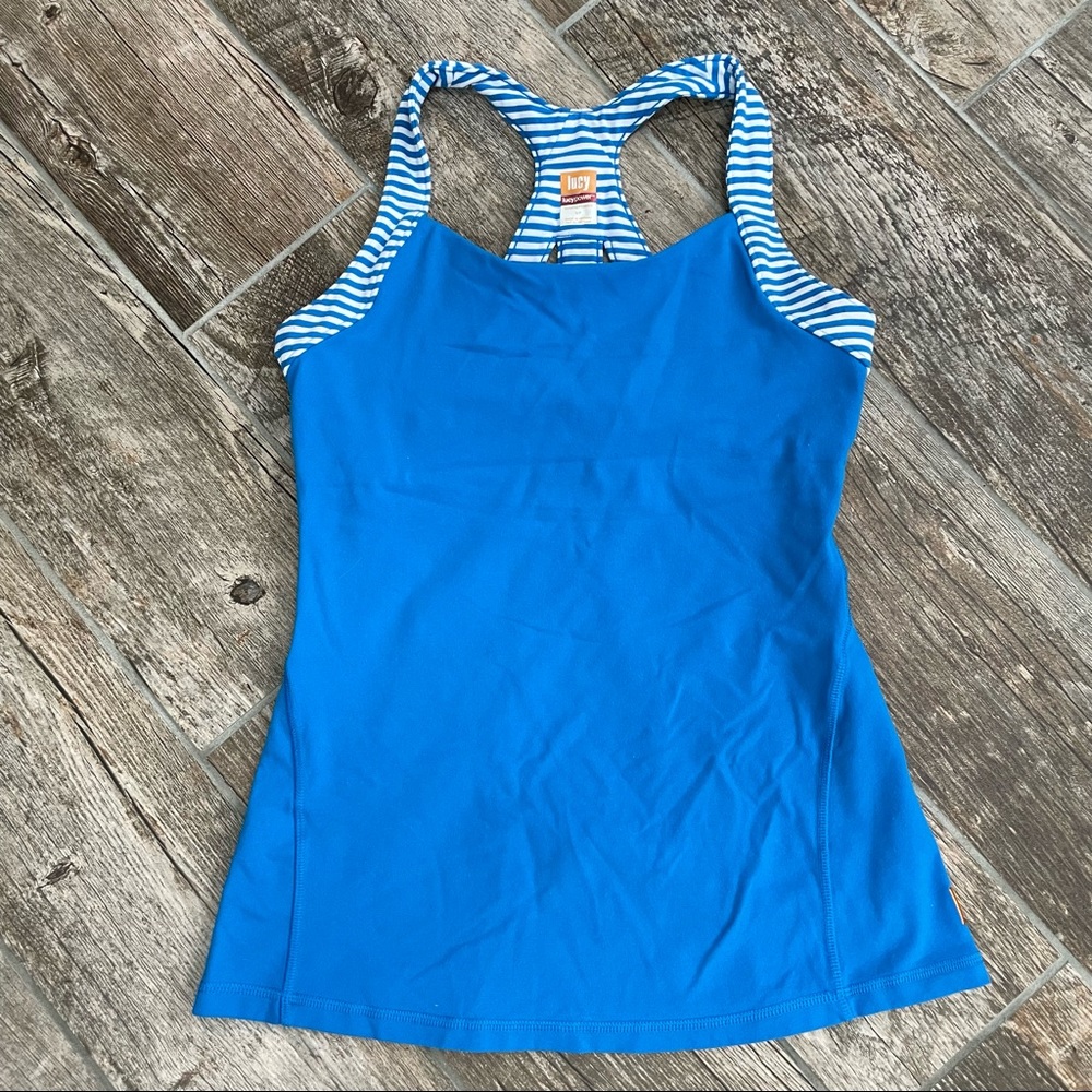 LUCY blue and white stripe workout tank